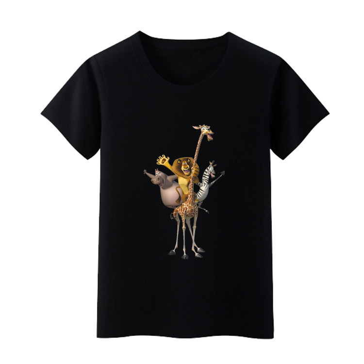 马达加斯加宽松童装 狮子斑马长颈鹿河马短袖T恤衫男女儿童亲子装