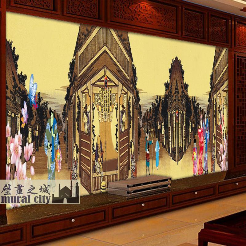 日本日式画街道人物街头墙壁纸酒店餐厅电视沙发背景墙大型壁画