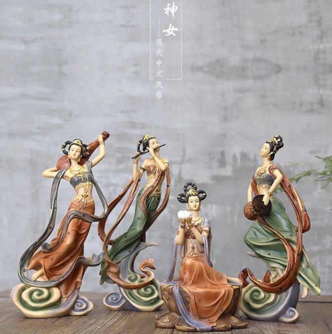 新中式仕女摆设古典禅意人物装饰品茶室客厅玄关酒柜敦煌飞天摆件