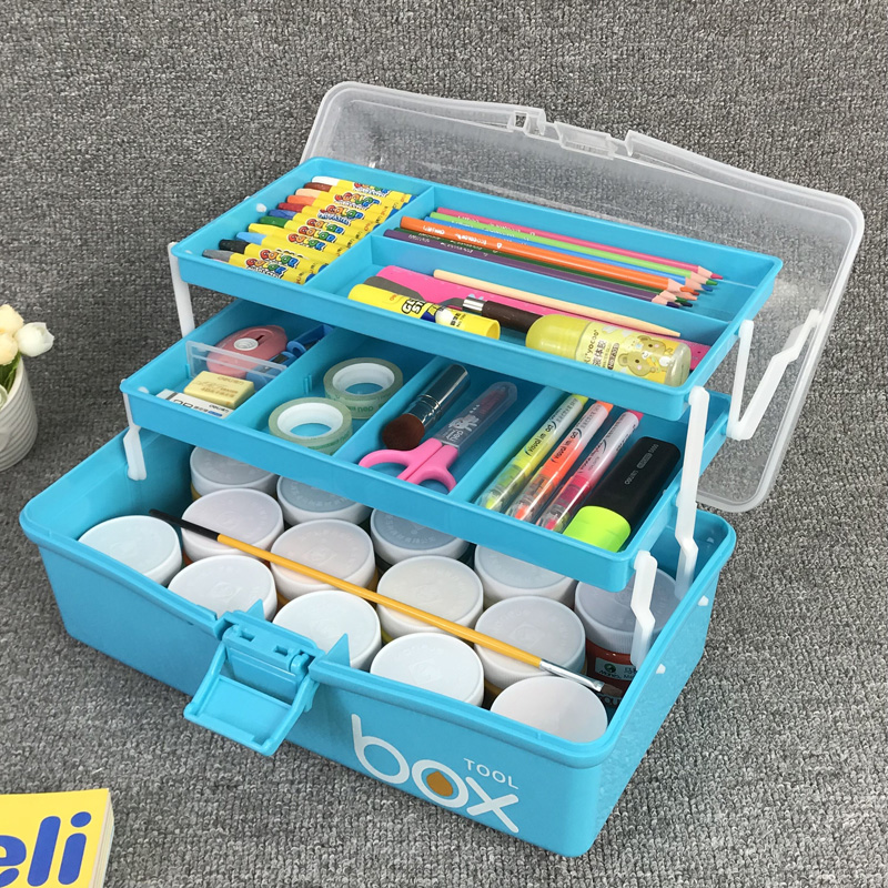 美术用品工具箱手提式三层多功能画画收纳盒小学生文具水粉绘画箱