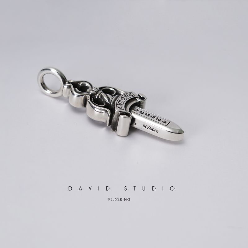 David studio纯银泰银925做旧圣剑宝剑项链吊坠经典男女同款坠子