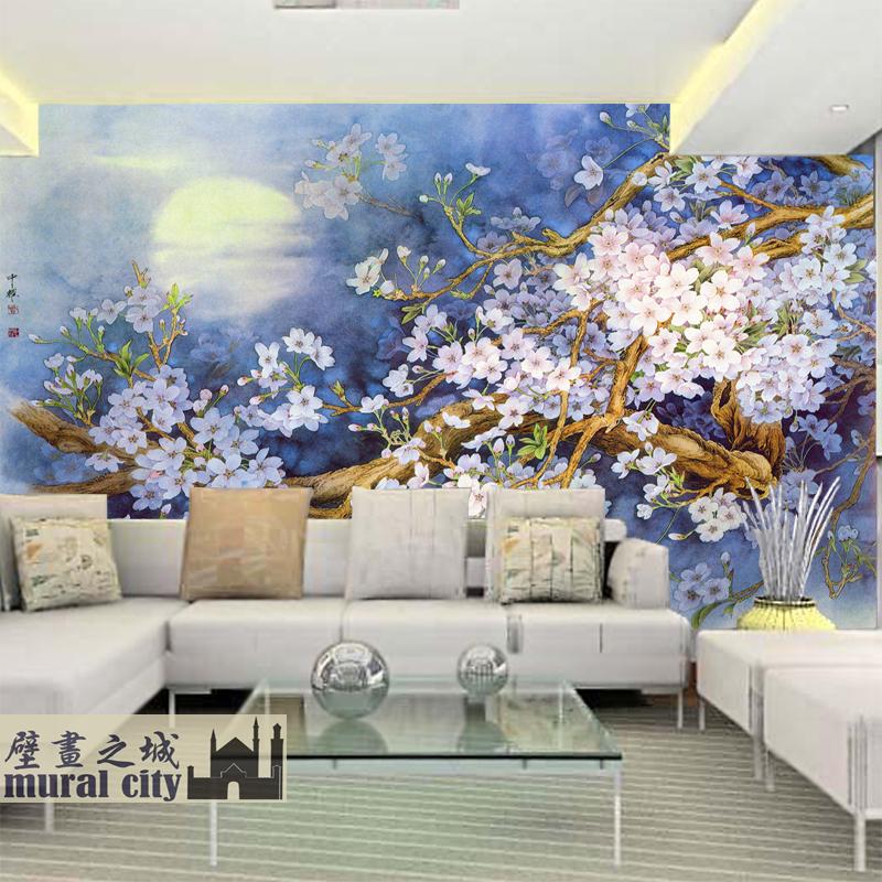 日本樱花墙纸和风日式樱花树壁纸梦幻樱花雨墙纸日本浮世绘壁画