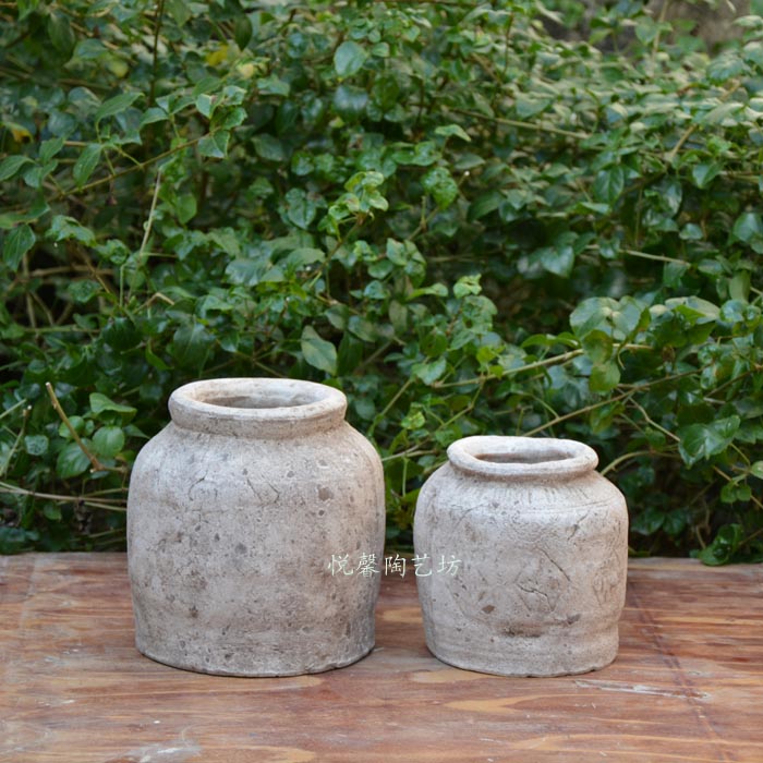 欧式风格陶艺花器 粗陶做旧陶器 陶盆 复古怀旧 软装 陶罐