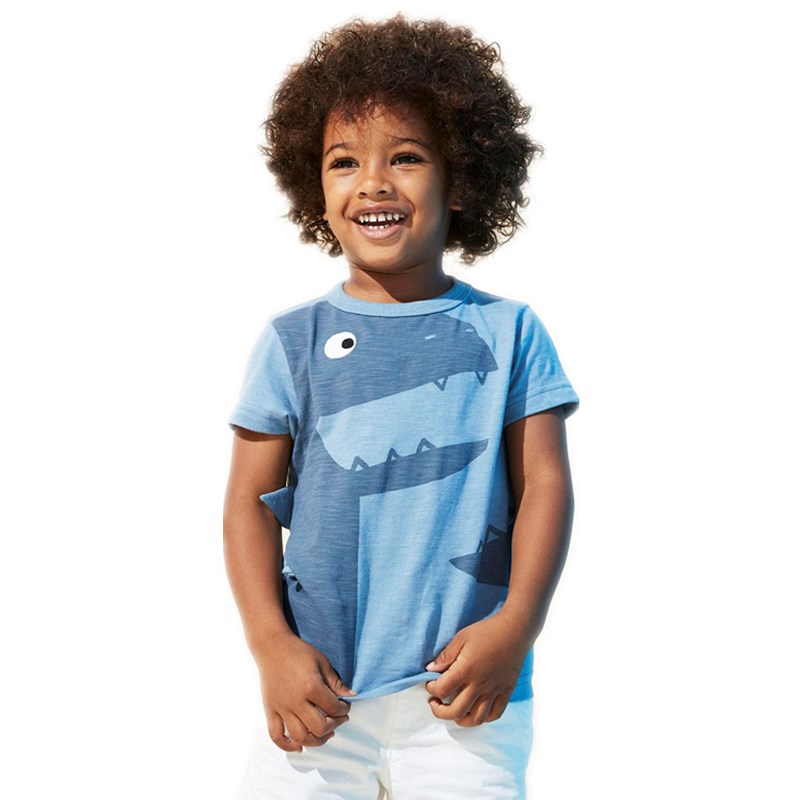 特价夏季男童短袖T恤纯棉蓝色恐龙卡通薄款中小童圆领打底衫帅气