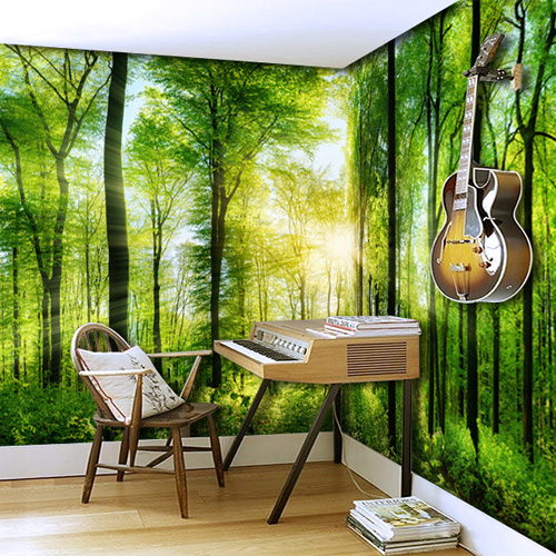 阳光照射森林树林墙纸无缝大型壁画墙布电视餐厅沙发背景壁纸698