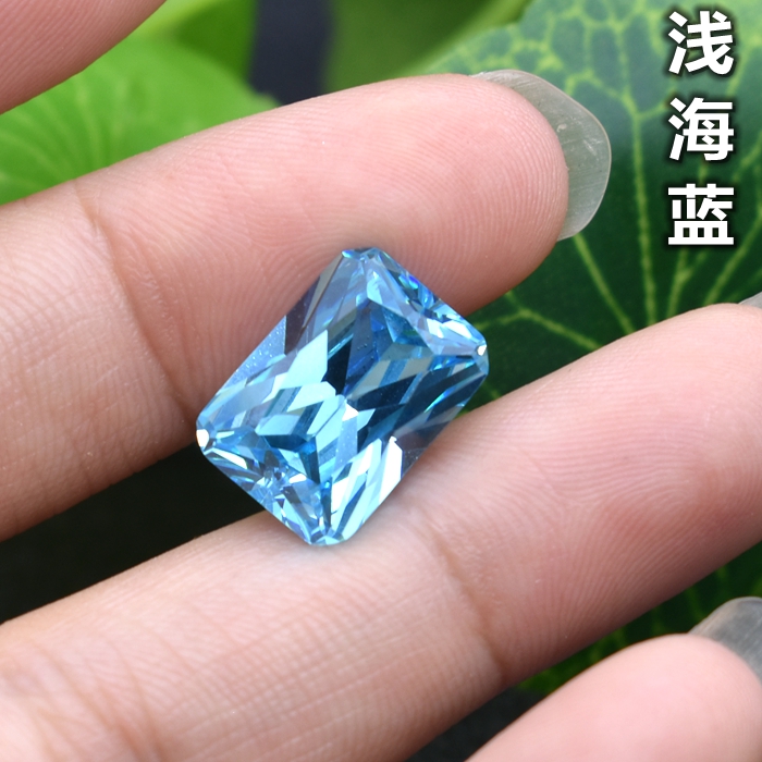5A级长方形海蓝宝石戒面裸石蓝色戒指主石男女款蓝宝石裸钻未镶嵌