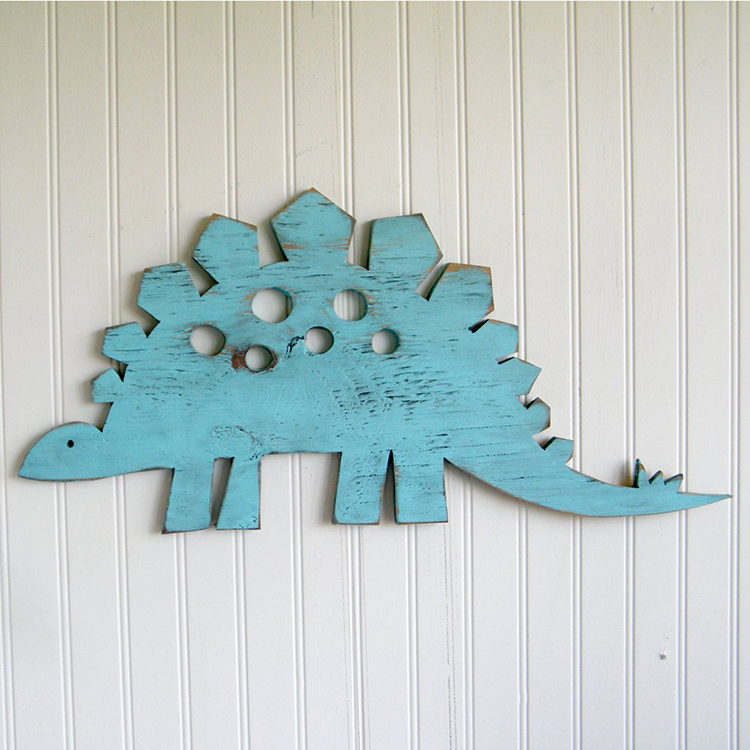 复古田园乡村木头恐龙剑龙壁挂饰3D墙贴创意家居儿童房装饰无框画
