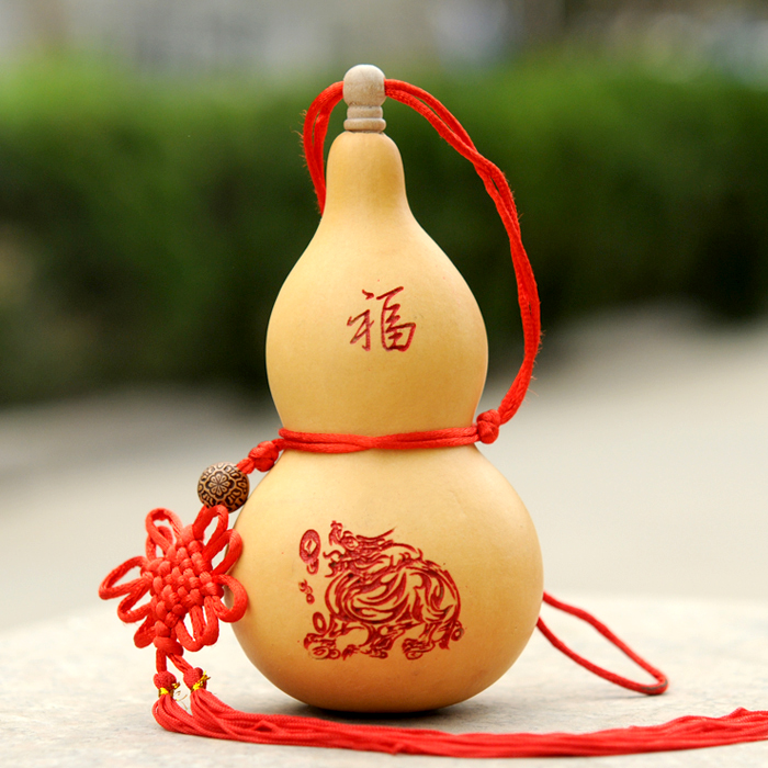 天然葫芦挂件酒葫芦开口门雕刻中国风装酒水六字真言家居纳福摆件