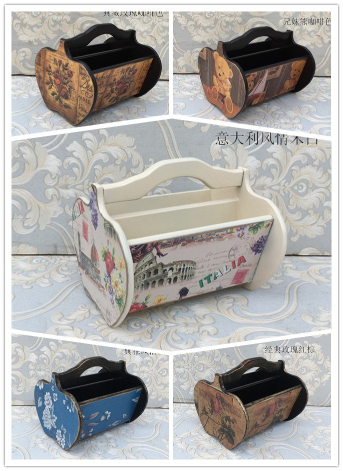 韩国桌面收纳盒化妆品盒遥控器盒木制创意名片盒美式乡村厂家包邮