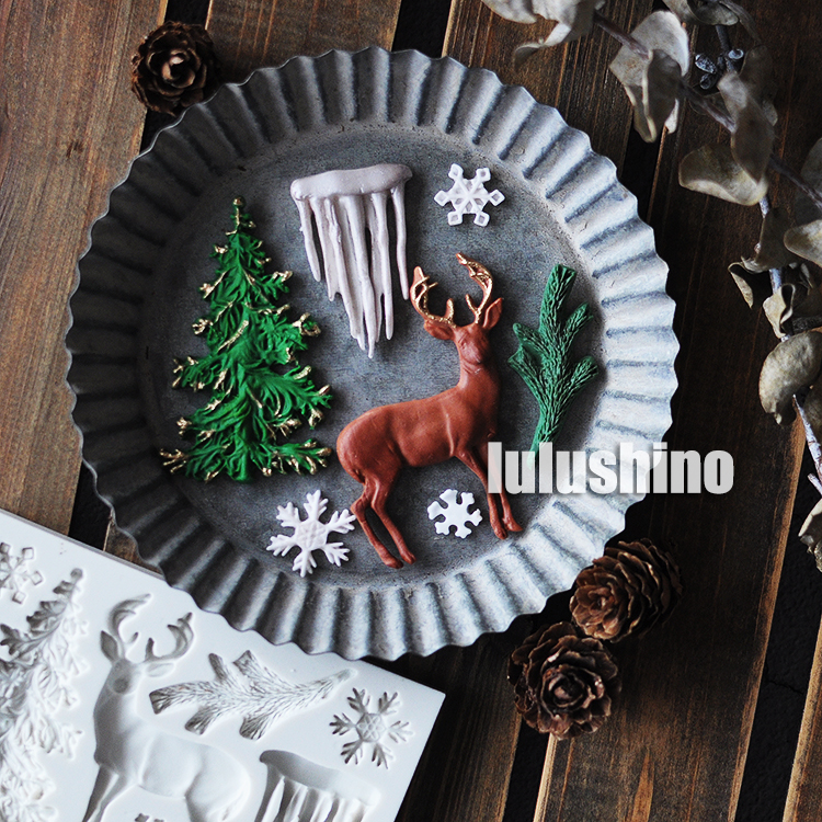 LULUSHINO翻糖硅胶模具 圣诞节系列 驯鹿圣诞树冰柱 干佩斯造型
