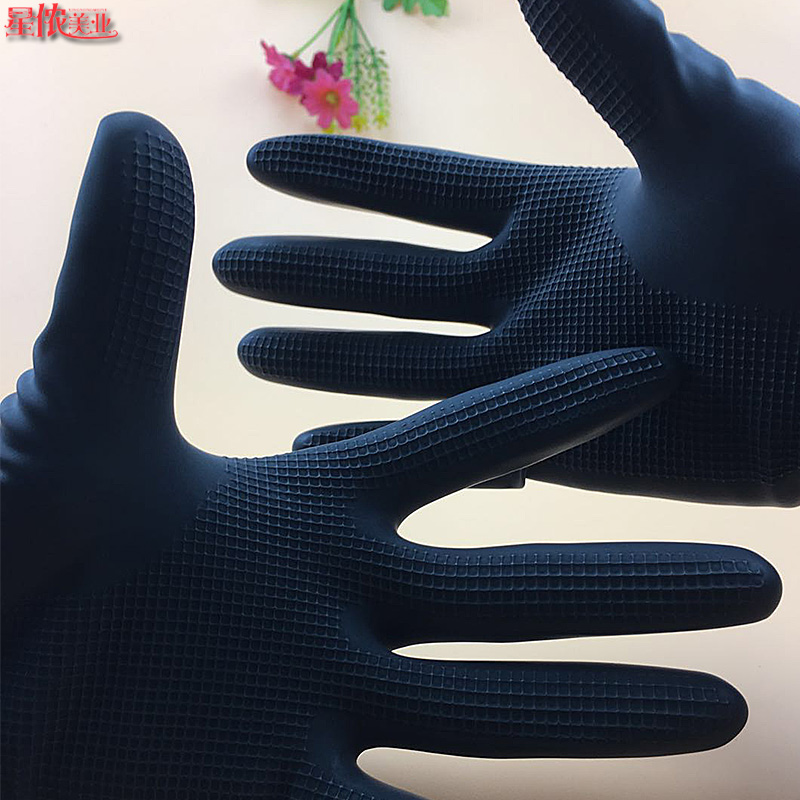 韩国进口乳胶美发手套加厚专业烫染黑色橡胶耐用防滑防水黑色手套
