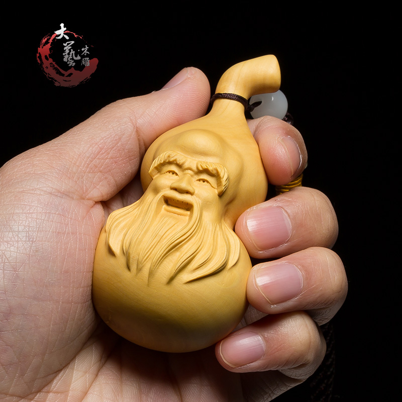 黄杨木雕文玩创意实木佛像雕刻工艺品中式把玩手把件男士寿星葫芦