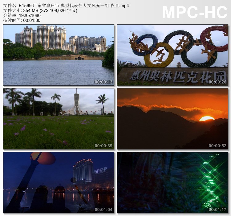 广东省惠州市城市 典型人文风光一组夜景 高清实拍视频素材