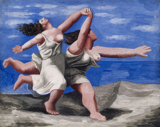 Picasso毕加索海边奔跑的两女人油画装饰画 世界名画复制品手绘