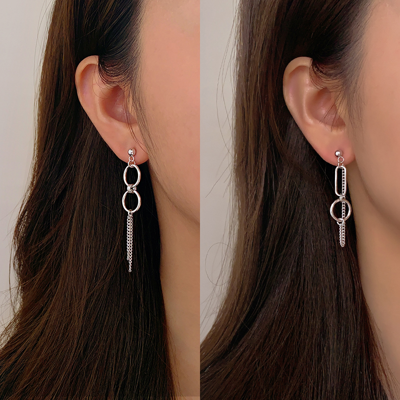 925纯银不规则不对称i设计感耳环女个性一长一短耳钉长款耳饰新款