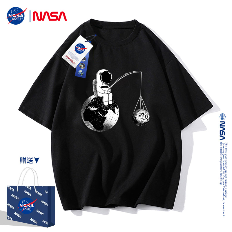 NASA联名潮牌短袖t恤男2023新款夏季潮流宽松百搭黑色太空人半袖