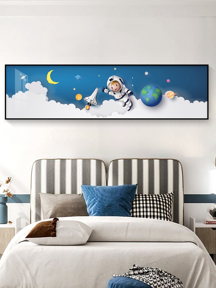 儿童房装饰画现代简约男女孩童卧室床头挂画童话太空人背景墙壁画