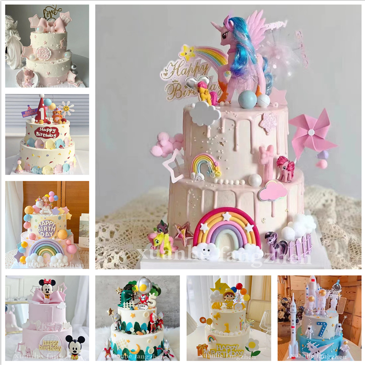 新款卡通蛋糕模型小王子公主男孩女孩天使宇航员双层生日仿真蛋糕
