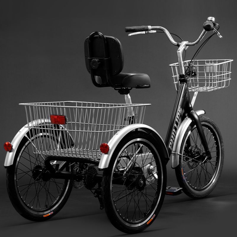 菲利普铝合金三轮车自行车老人成人力脚蹬代步轻便载货休闲买菜车