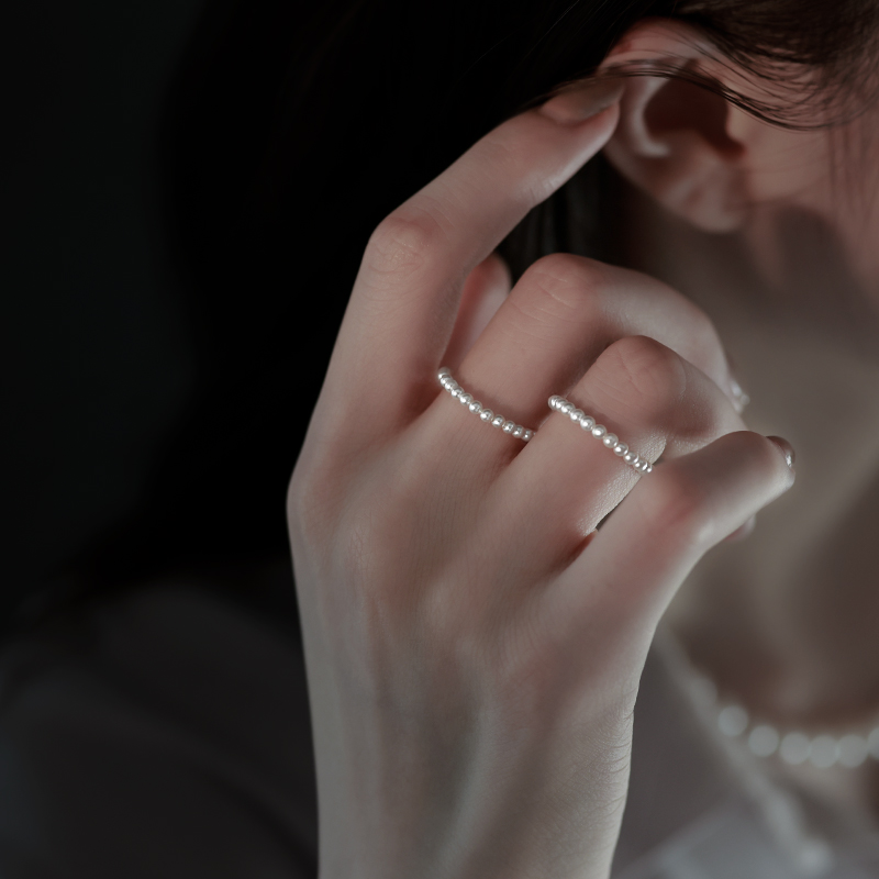 925纯银珍珠素圈戒指女2022年新款潮食指高级感设计小众小指尾戒