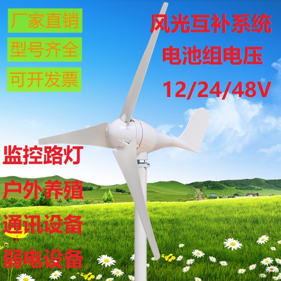 户外家用锂电小型风力发电机300W500W风光互补直流12V24V逆变220V