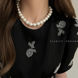 串珠玻璃珍珠项链2023年新款气质颈链女高级设计感小众锁骨链配饰