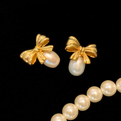 天然淡水珍珠法式金色蝴蝶结耳钉女小众设计感高级冷淡风耳环耳饰