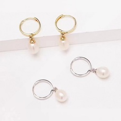 天然淡水珍珠耳环金色银色两色百搭圆圈耳饰品送女友礼物网红款19