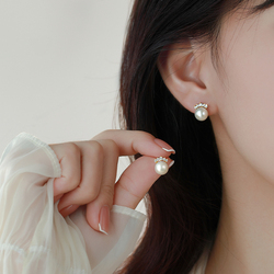 正品天然淡水珍珠耳钉S925纯银耳环轻奢高级感小众设计皇冠耳饰女