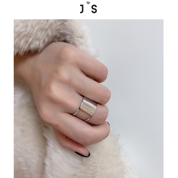JSISTER简约925纯银亮面宽食指戒简单时尚个性女韩版冷淡戒指