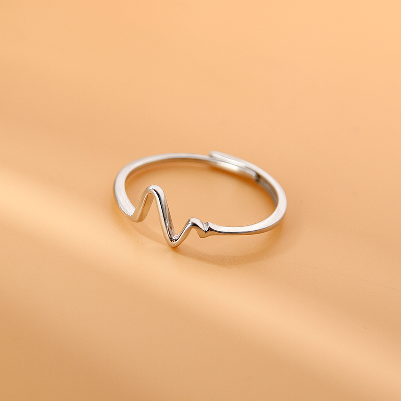 纯银戒指女心动线条指环韩版气质个性时尚简约心电图设计开口食指