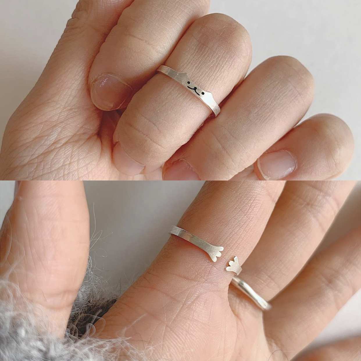 可爱猫咪925纯银戒指女ins潮时尚个性韩版简约学生可调节食指指环