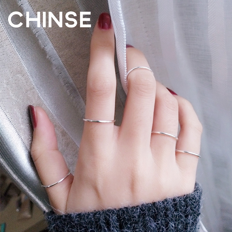 s925纯银关节戒指女极简约超细尾戒冷淡ins风个性食指指环潮素圈