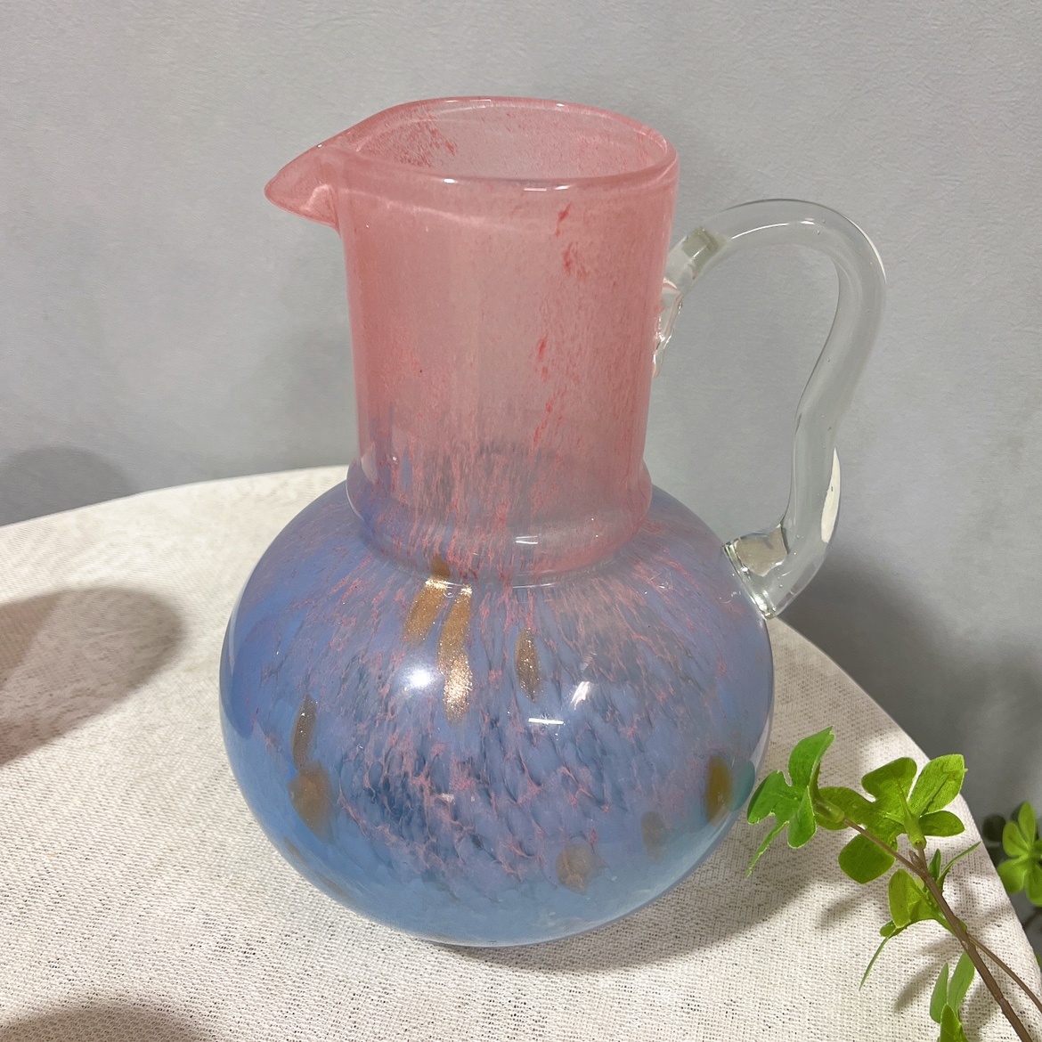 芬顿中古手工玻璃花瓶水滴浪花瓶把手瓶花器家居桌面手绘装饰