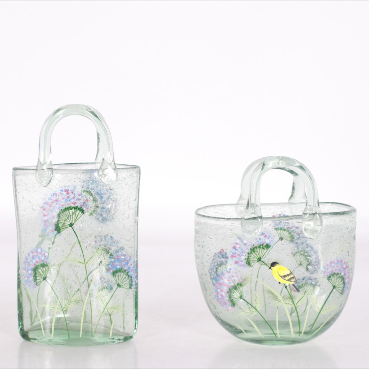 手绘手工气泡绿色玻璃郁金香小花量包包花瓶水养花器家居装饰摆件