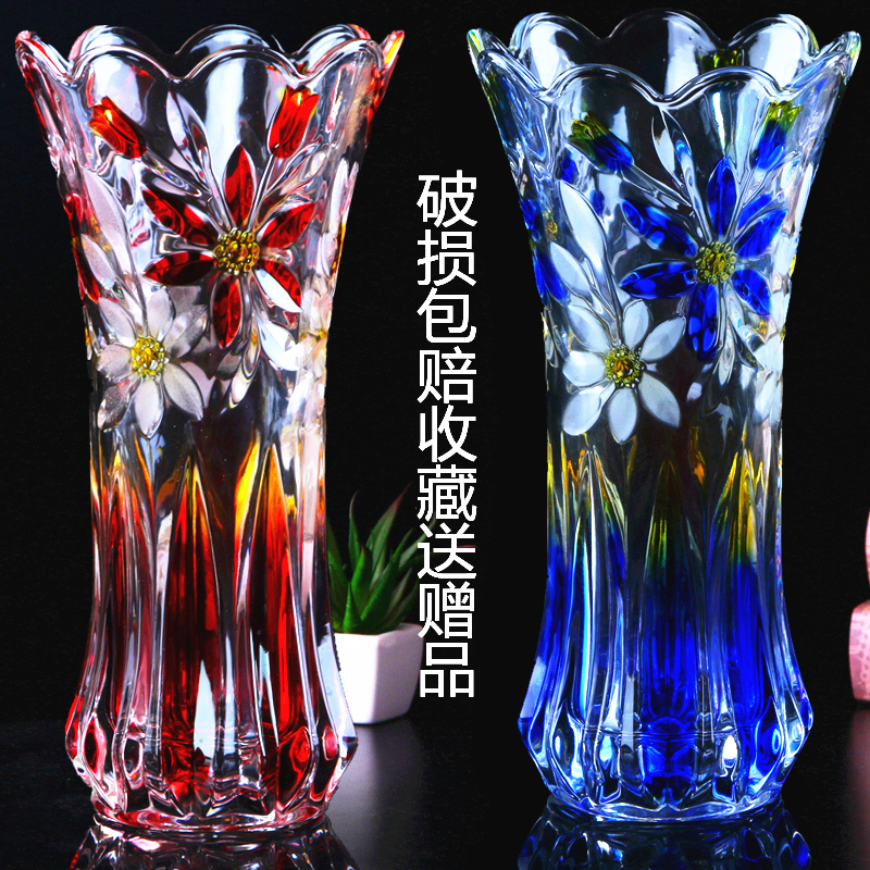 彩色手绘水晶玻璃花瓶家用水养富贵竹可以插鲜花玫瑰简约客厅摆放