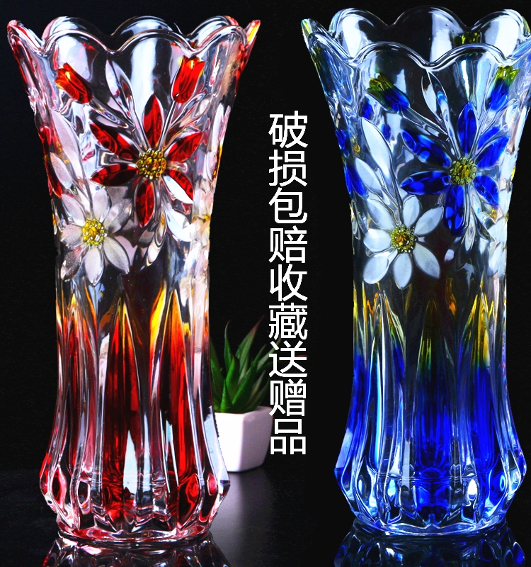 新款 中国风手绘水晶玻璃花瓶家用水培富贵竹鲜花插玫瑰花百合客